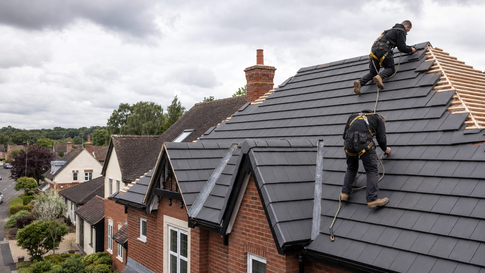 close-up view of larke's Roofs roofers on site in Diss (IP22) off the A140 — flat roofing & epdm by Larke's Roofs